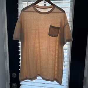 Vintage Paper Thin Worn Burnout T-Shirt Size L 1980s Brown Single Stitch Pocket